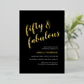 Invitation En Aluminium Fifty and Fabulous Gold Script 50th Birthday (Debout devant)