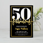 Invitation En Aluminium Fifty And Fabulous Modern 50th Birthday Gold (Debout devant)