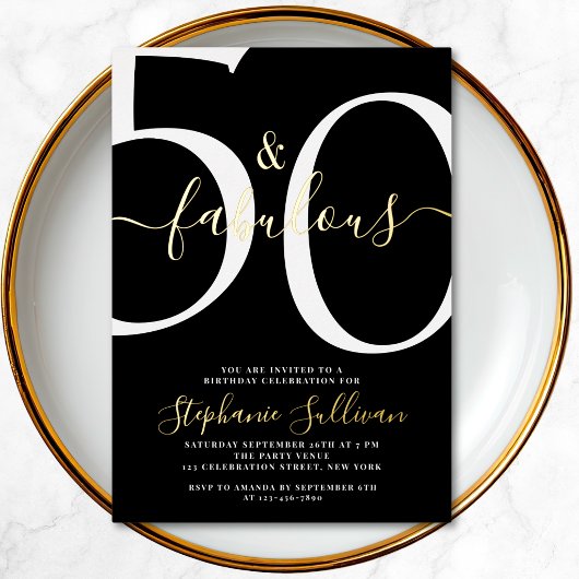 Invitation En Aluminium Fifty and Fabulous Script 50th Birthday Party 