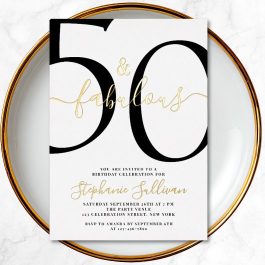 Invitation En Aluminium Fifty and Fabulous Script 50th Birthday Party 