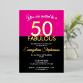 Invitation En Aluminium Fifty Fabulous Modern Black Pink 50th Birthday  (Debout devant)