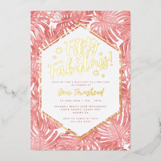 Invitation En Aluminium Fifty + Fabulous Pink Tropical 50th Birthday (Recto)