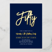 Invitation En Aluminium Fifty | Navy Chic Script 50th Birthday Party (Recto)