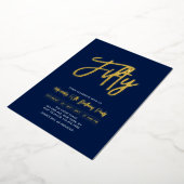 Invitation En Aluminium Fifty | Navy Chic Script 50th Birthday Party (Rotation)