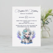 Invitation En Aluminium Fil d'argent neige fée princesse 3D bleu rose fill (Debout devant)