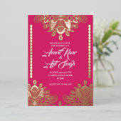 Invitation En Aluminium Filigree Abstrait sur Fuchsia (Debout devant)