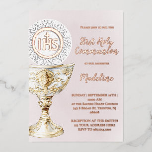 Invitation En Aluminium Fille de première communion au calice hostie