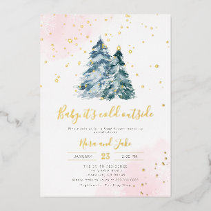 Invitation En Aluminium Fille d'hiver Baby Shower Rose Gold Flocons de Nei