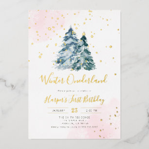 Invitation En Aluminium Fille du premier anniversaire de Winter Onederland