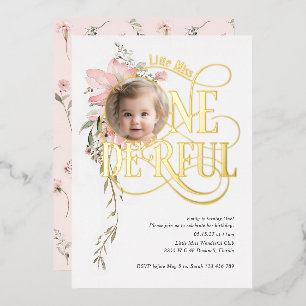 Invitation En Aluminium Fille magnifique 1er anniversaire Fleur sauvage ph