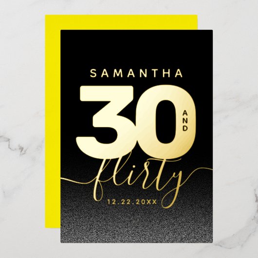 Invitation En Aluminium Fille moderne brillant Jaune 30 et Flirty (Recto/Verso)