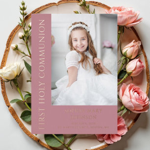 Invitation En Aluminium Fille Moderne Photo Rose Première Communion Solenn