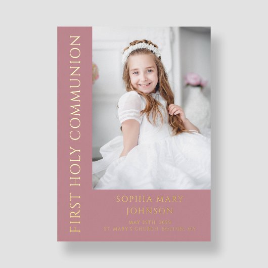 Invitation En Aluminium Fille moderne Photo rose Première Sainte Communion