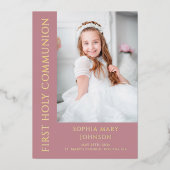 Invitation En Aluminium Fille moderne Photo rose Première Sainte Communion (Recto)