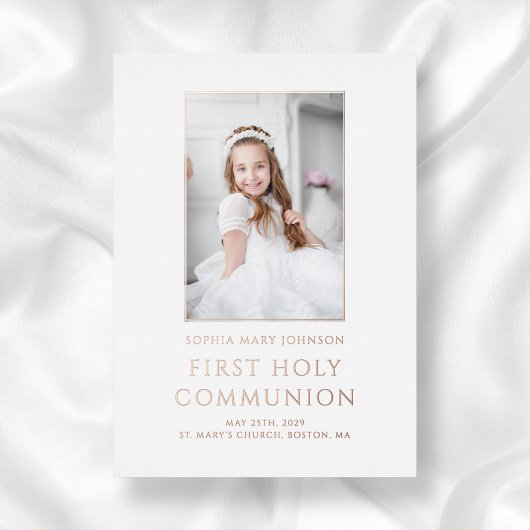 Invitation En Aluminium Fille Photo Première Sainte Communion Rose Or