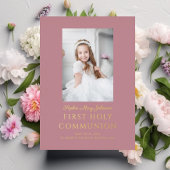 Invitation En Aluminium Fille Script Photo First Holy Communion Rose Gold