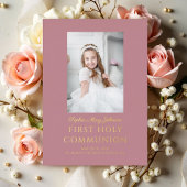 Invitation En Aluminium Fille Script Photo First Holy Communion Rose Gold