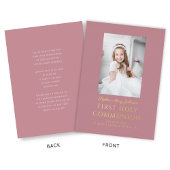 Invitation En Aluminium Fille Script Photo First Holy Communion Rose Gold