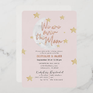 Invitation En Aluminium Fille sous la lune et les étoiles Baby Shower Foil
