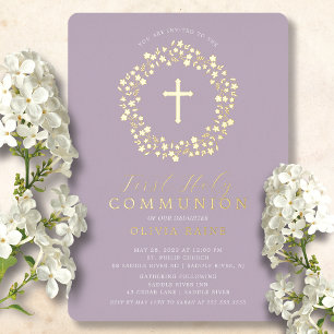 Invitation En Aluminium Filles Fleur de Lavande Première Communion