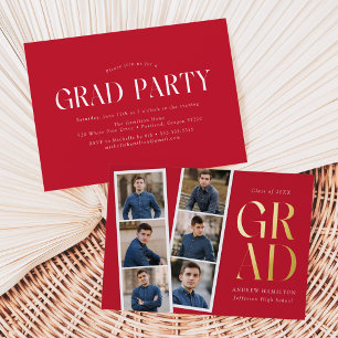 Invitation En Aluminium Film moderne Rouge 6 Photo Graduation Party