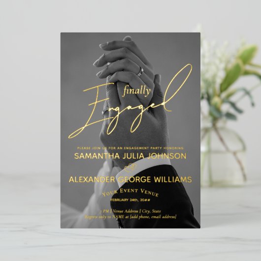 Invitation En Aluminium Finalement Engagé Script 2 Photo Party (Debout devant)