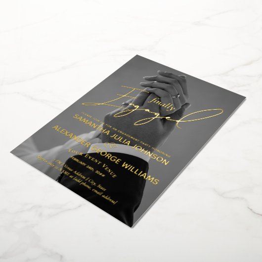 Invitation En Aluminium Finalement Engagé Script 2 Photo Party (Rotation)