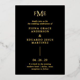 Invitation En Aluminium Fiona Black Bold Monogramme Mariage moderne