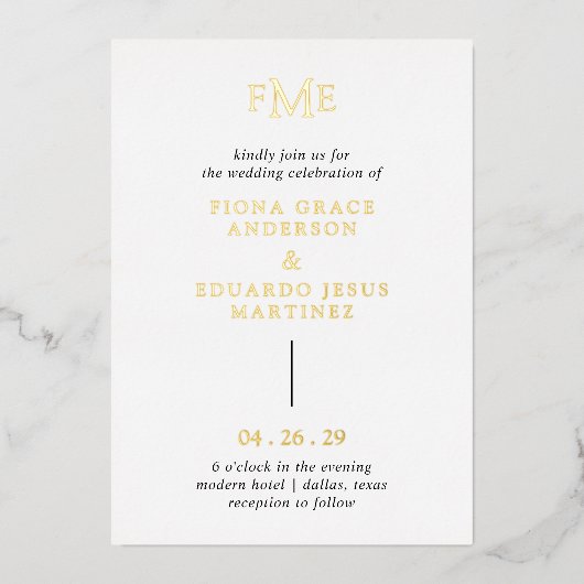 Invitation En Aluminium Fiona Bold Monogramme Mariage moderne (Recto)