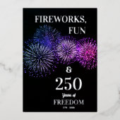 Invitation En Aluminium Fireworks, Fun, Freedom 250th 4th of July (Recto)