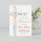 Invitation En Aluminium First Holy Communion floral cross (Debout devant)