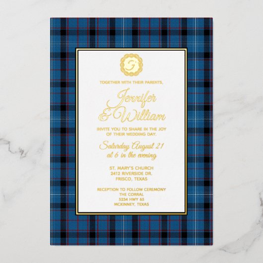 Invitation En Aluminium Fitzgerald Tartan Plaid Mariage Foil (Recto)
