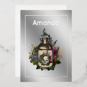 Invitation En Aluminium Flacon de poison floral Halloween gothique Anniver