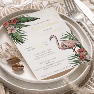 Invitation En Aluminium Flamant rose floral tropical Fête des mariées ivoi