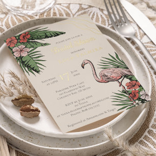 Invitation En Aluminium Flamant rose floral tropical Fête des mariées ivoi