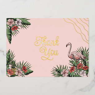 Invitation En Aluminium Flamant rose hawaïen & Hibiscus Merci rose et or
