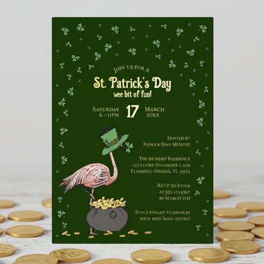 Invitation En Aluminium Flamingo Trèfle Vert Foncé Saint-Patrick
