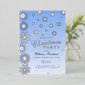 Invitation En Aluminium Flamme de neige moderne Snow Blue fête de Noël hiv (Debout devant)