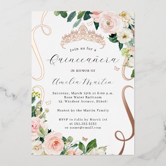 Invitation En Aluminium Flèche Rose or Flexible Quinceanera (Recto)