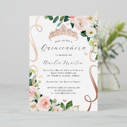 Invitation En Aluminium Flèche Rose or Flexible Quinceanera (Debout devant)