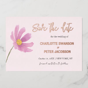 Invitation En Aluminium Fleur Aquarelle Cosmos Rose Enregistrer La Date