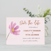Invitation En Aluminium Fleur Aquarelle Cosmos Rose Enregistrer La Date (Debout devant)