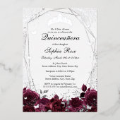 Invitation En Aluminium Fleur Bourgogne Argent Tiara Quinceanera (Recto)
