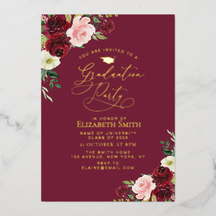 Invitation En Aluminium Fleur Bourgogne et Blush Graduation Party