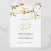 Invitation En Aluminium Fleur d'aquarelle Magnolia blanc Mariage Foil Invi (Recto)