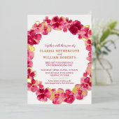 Invitation En Aluminium Fleur d'aquarelle rose rouge or mariage (Debout devant)