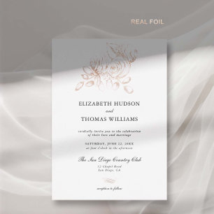 Invitation En Aluminium Fleur d'art de pivoine Esquisse Rose Or Mariage Cl