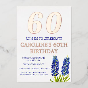 Invitation En Aluminium Fleur de Bleuet 60e Anniversaire Fleur Bleue Texas