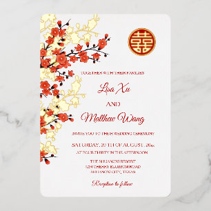 Invitation En Aluminium Fleur de cerisier Red Gold Mariage chinois