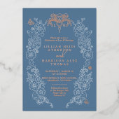 Invitation En Aluminium Fleur de lis mariage gris bleu (Recto)